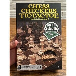 CHESS CHECKERS TIC TAC TOE‎ GAME WITH DUAL SIDED GAMEBOARD
